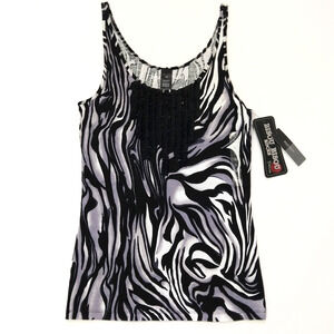 Vintage Y2K Bisou Bisou Animal Print Going Out Top Size L NWT Black White Ruffle